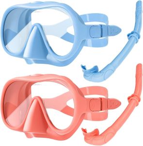 2 Sets Snorkeling Gear for Adults Snorkel Set Panoramic View Anti-Leak Anti-Fog Scuba Diving Mask with Mesh Bag for Portable Professional Diving Snorkeling Set