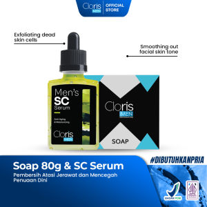 Clorismen Soap 80gr + SC Serum - Pembersih wajah Atasi Kusam Berminyak Anti Aging Moisturizing 30ml Penghilang Bekas Jerawat dan Bopeng