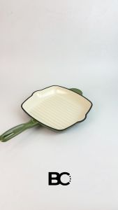 Balance.co Matcha Enameled Cast Iron Steak Pan 26cm - Non Stick Skillet Dual Pour Spouts Induction & Oven Safe