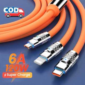 Kabel Charger Type C Micro USB Lightning 3 in 1 Fast Charging 120W 6A LED Aman Bisa Berbagai Perangkat