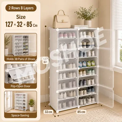 MOSHOE Multi-Door Shoe Cabinet Shoe Rack Heavy Duty Stackable Multifunctional Living Room Bedroom Entrance Cabinet