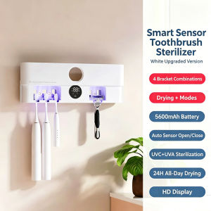 Smart Toothbrush Holder UV Sterilizer Wall Mounted No Drilling Bathroom Storage Rack Removable Auto Drying