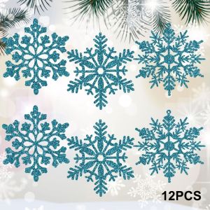 RUCHO 12pcs/set DIY Christmas Snowflake Pendants Glitter Snowflake Plastic XmasTree Hanging Ornament Fashion Handmade Christmas Artificial Snowflake Christmas