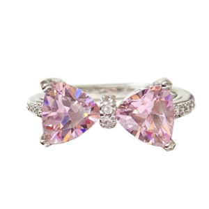 Hmeme Đáng Yêu Công Chúa Màu Hồng Có Thể Điều Chỉnh Bowknot Nhẫn Ngọt Ngào Phong Cách Kim Cương Nhẫn Trang Sức Cho Phụ Nữ Sinh Nhật Đảng Quà Tặng Phụ Kiện