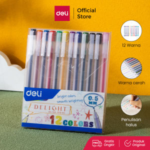 Deli School Gel Pen / Pulpen Gel 0.5 mm 12 Warna Penulisan Halus EG119-12C