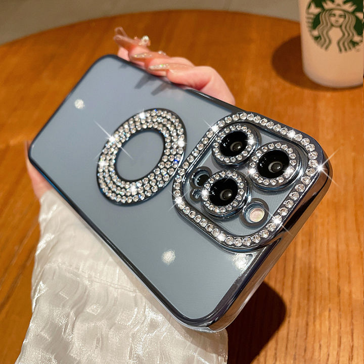 For Apple iPhone 15 Pro Max (6.7) Diamonds Bling All Around Edges Sparkly Glitter Hybrid Ring Stand Fashion Good Luck Cover ,Xpm Phone Case [ Teal