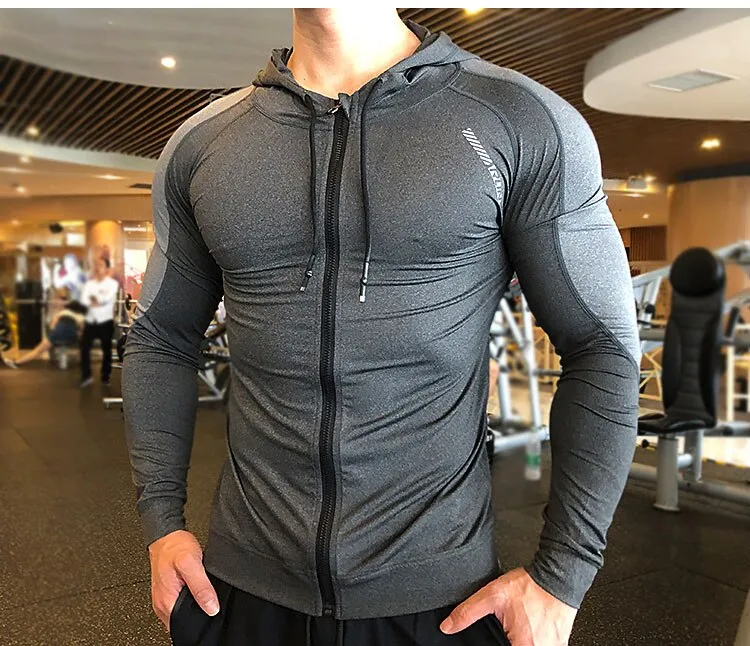 New Men Hoodies Gym Sport Running Training Fitness compression elastic  bodybuilding Sweatshirt Sportswear Hooded Jacket Hoodies