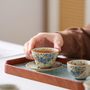 窗花火石红喝茶杯陶瓷品茗杯精致主人杯茶盏单杯功夫茶具葫芦杯