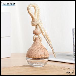 【liujinpeng】 ขวดแก้วใส่น้ำหอมปรับอากาศในรถยนต์ขนาด6มล. พร้อมฝาไม้ขวดน้ำมันหอมระเหยสำหรับรถยนต์เติมได้