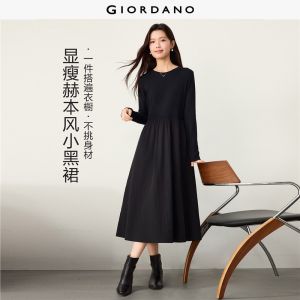 Giordano Beau Monde Women Knit-woven mix long sleeve maxi dress Free Shipping 13466724