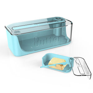 JustLiving Creative Butter Box with Cutter and Transparent Cover Keep Butter Fresh and Spreadable 180° Rotating Sealing Flip-Top Plastic Butter Keeper Kitchen Gadget