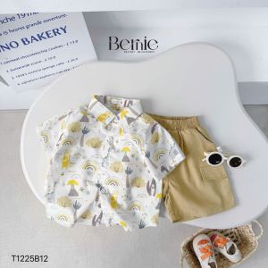 Set sơmi đi chơi đi biển tay ngắn họa tiết Cầu vồng và quần short bé trai 11tới 28kg BERNIE T1225B12