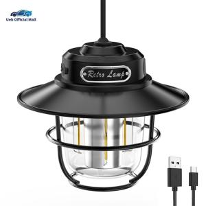 Ueb Official Mall ✪LED Hanging Lantern Vintage 200LM Atmosphere Lamp Stepless Dimming Type-C USB Rechargeable for Hiking Fishing Emergency