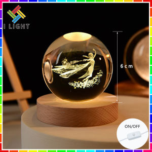 (Fast delivery)3D lamp crystal ball night lamp with free switch and usb table lights wooden base birthday gift home decor + HD