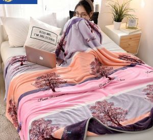 Selimut Bulu Halus Ukuran KING 180x200 Motif Dewasa Abstrak Pohon Ungu Pinggiran List Berkualitas Tinggi