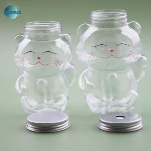 XUNYU3 Cute Lucky Cat Water Bottle Transparent Juice Drink Bottle Milk Tea Bottle Coffee Juice Mouth ABle Drinking Cup