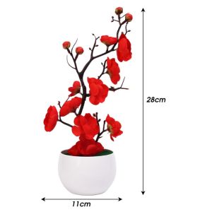 【Flower + Pot】5Colors Plum Blossom Artificial Plant Bonsai Small Tree Potted Flowers Fake Plant Flower Arrangement Ornaments Home Garden Hotel New Year Christmas Decoration