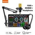Bonkyo Set baru F999+BM800 Live Sound Card Live Mixer Periferal Komputer Untuk Audio Kartu Suara Karaoke Langsung HP PC Mac Soundcard Alat Laptop. 
