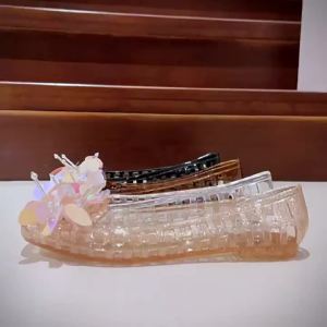 [Free Shipping] 2026 Korean Jelly Shoes Hollow Crystal Single Shoes Square Toe Niche Transparent Comfortable Flat DIY Hole Shoes