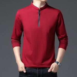 Mens POLO Shirt Long Sleeve Shirt T-Shirt Mens Stand Collar Zip Long Sleeve T-Shirt Slim Top