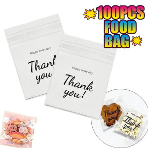 Thank You Food Packaging Bag Cookie Bread Bag Resealable Plastic Pastry Self Adhesive Bag 100PCS