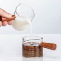 75ml Ounce Cup Heat-resistant Glass Cup Wooden Handle Double-mouthed Milk Ounce Cup With Scale For Espresso Coffee. 