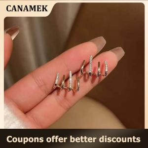 【 CANAMEK 】 Korean Earing Claw Ear Hook Clip Earrings for Women Four-Prong Setting Gold Color Ear Earrings Fashion Jewelry New Year Gift