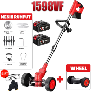 🔥1598VF🔥Mesin Rumput Cordless Grass Cutter Machine Electric Lawn Mower with Wheel Portable Lithium Battery Rechargeable Grass Trimmer Adjustable Pemotong Rumput Multifunction Garden Pruning tool 998VF/698VF割草機