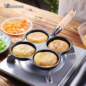 Non Stick Frying Pan 4 hole Omelet Egg hamburger Japanese Style PFOA Free multi-function Cookware Kawali Cooking Home Breakfast Pan Small Pancake Pan Suitable for gas stove