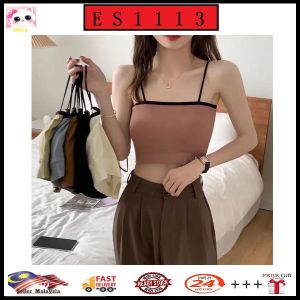 READY STOCK👑ES 178 Women singlet lingerisportseamlessyogajoggingbreastfeedingmaternity bra夏季新品ins风撞色一字围抹胸女无缝外穿打底小吊