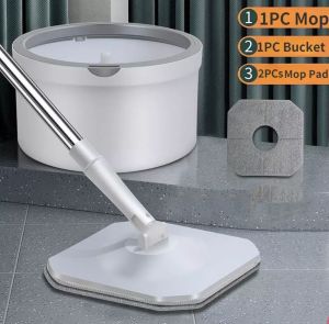 Spin Mop Flat Mop Round Head Floor Clean Water Separated Mop Quick Dry Microfiber Cloth Mop Lantai Mop Spinner Mop Set