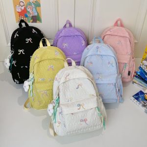 BNGCV โบว์ปัก กระเป๋าเป้ ความจุขนาดใหญ่ ไนลอน กระเป๋าเป้เดินทาง แฟชั่น กระเป๋าหลายช่อง กระเป๋านักเรียน