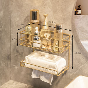 Home Gold Bathroom Shelf Punch-Free Shelves Shower Storage Wall Mounted Rack Luxury Toilet Paper Cosmetic Accessories Organizer