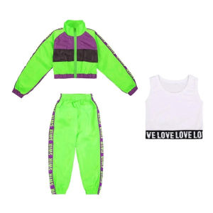 Green Childrens Hip Hop Dance Wear Girls Jazz Modern Dancing Costumes Fluorescence Clothing Suits Kids Stage Costumes Outfits