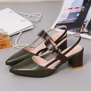 [Free Shipping] 34-42 Large Size New Fashion Hollow Womens Sandals Pointed Toe Chunky Heel High Heel Roman Womens Shoes