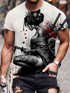 2026 Mens Japanese Samurai Art 3D Print Casual T-Shirts Streetwear Tee Top Summer Men Harajuku Short Sleeve Y2k Mens Clothing