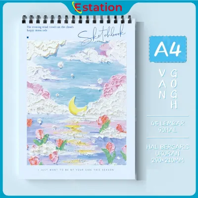 Estation - Buku Gambar A4 Sketchbook Buku Sketsa l Tebal Vertikal Jilid Spiral 45 Lembar/90 Halaman