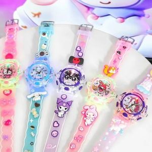 Kawaii Hello Kitty Sanrio Watch Anime Kuromi Cinnamoroll Melody Cute Cartoon Student Led Light-Emitting Watches Toy Girls Gifts