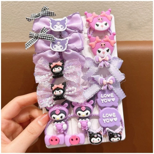 16/18Pcs Sanrio Hair Tie Kurom Melody Cute Hair Rope Clip for Kids Scrunchies Ponytail