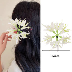 ปิ่นปักผมรูปแมงมุมดอกลิลี่สีแดงแนวโบโฮสำหรับวันหยุดชายหาดกิ๊ฟติดผมนางฟ้าโรแมนติกกิ๊บติดผมหน้าม้าข้างเครื่องประดับผม