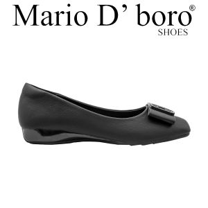 Mario D Boro Womens Black / Dk Beige PU Leather Ballet Flats Shoes with Embellished Bow Detail LX 27786 C70