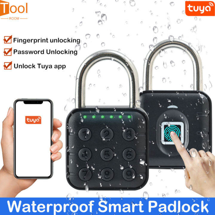 Tuya Smart Fingerprint Padlock IP67 Waterproof Button Cabinet Lock Gym ...