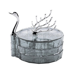 O-KAY Swan Style Large Capacity Jewelry Storage Box 3 Layers Rotatable Desktop Organizer Mothers Day Gift