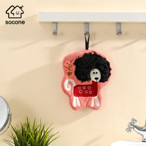 Socone Cartoon Hanging Coral Fleece Hand Towel Decor Towel