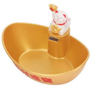 [EnidJuli] Waving Arm Fortune Cat Ornament Wealth And Fortune Candy Bowl Serving Bowl Chinese Feng Shui Yuanbao Rotation Solar Panel Dish Decor For Shop Champagne Cat