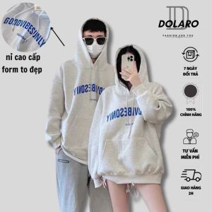 Áo khoác hoodie zip DOLARO trẻ trung vải nỉ bông cao cấp chất liệu dày dặn kèm hoạt tiết chữ có tag mác chính hãng