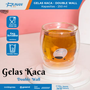Gelas Minum Double Wall Glass 250ml Gelas Beruang Unik Coffee Bear Mug