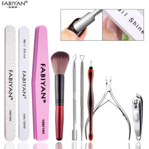 10Pcs Manicure Cutters Nail Clipper Set Nail Art Sanding Files Dust Brush Stainless Steel Nail Nipper Push Pedicure Nail Dead Skin Scissor Tool
