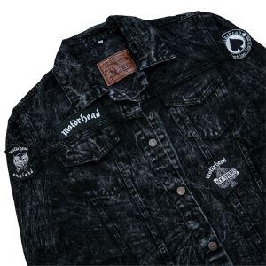Jaket Jeans Denim Pria Bordir Emblem - SANDWASH HITAM MOTORHEAD