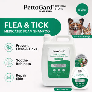 PettoGard Flea & Tick Foam Shampoo for Dogs & Cats 5L (for pest infestation skin problems suitable for daily use) [MEDIKURIN]